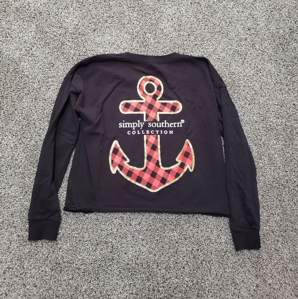 Simply Southern Christmas Long Sleeve Shirt Womens Small Nautical Plaid Crop